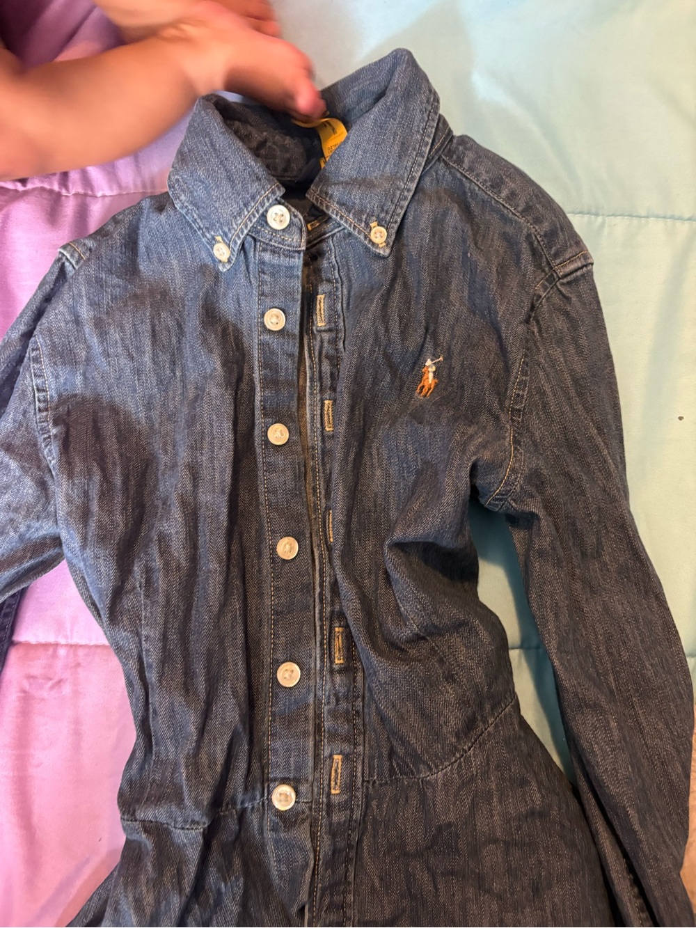 Polo by Ralph Lauren Girls Denim Button-Up Dress in Blue